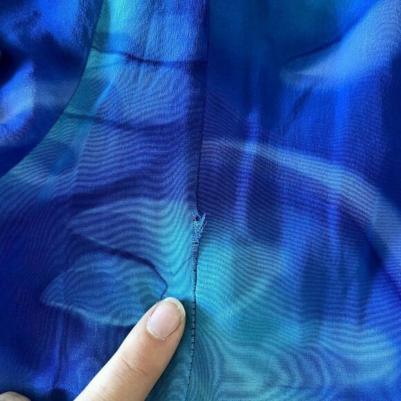 Vintage 90s Womens 100% Silk Blue Tie Dye Maxi Scoop Neck Boho Beach Dress Sz L - Picture 9 of 9